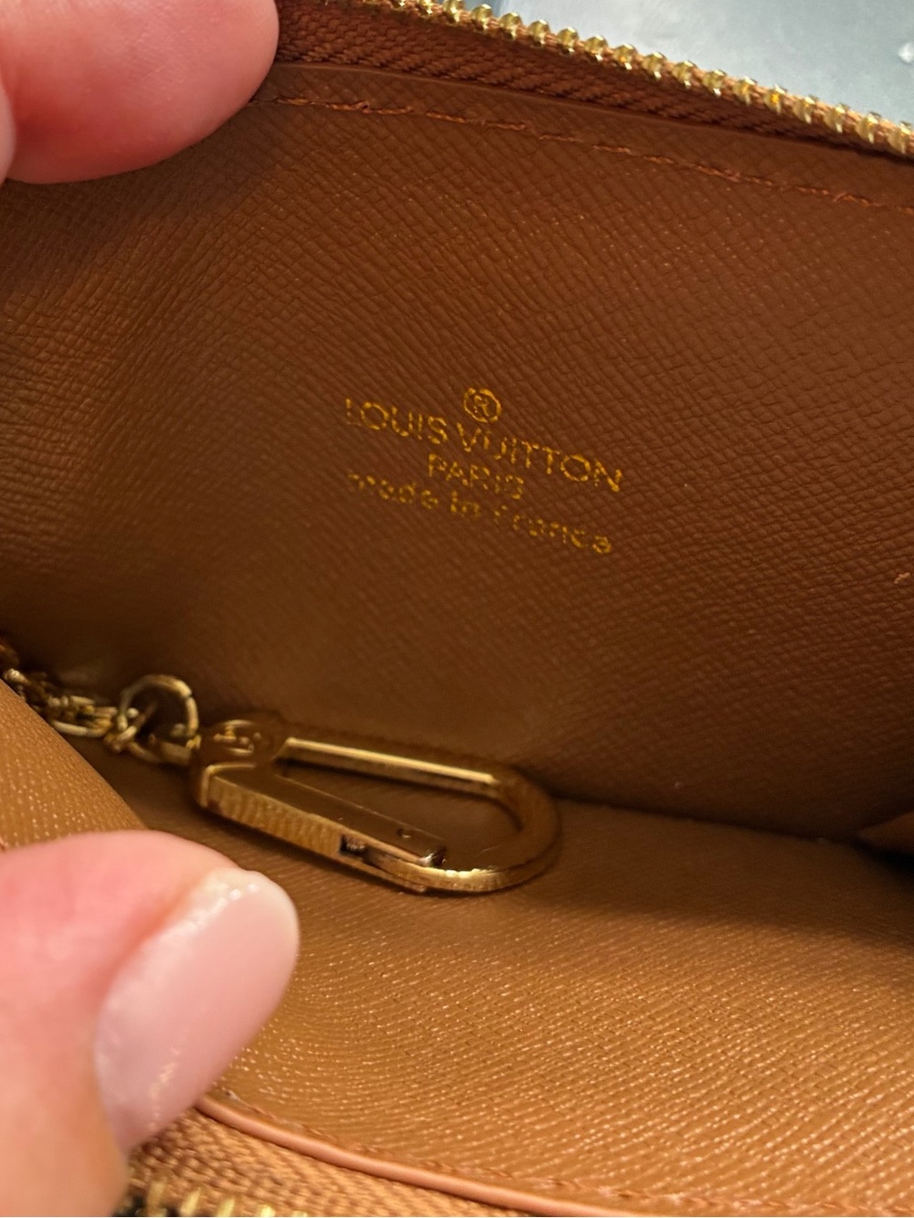 Louis Vuitton Monogram Canvas Brown & Tan Key Card Holder with Gold Chain - Picture 2 of 6